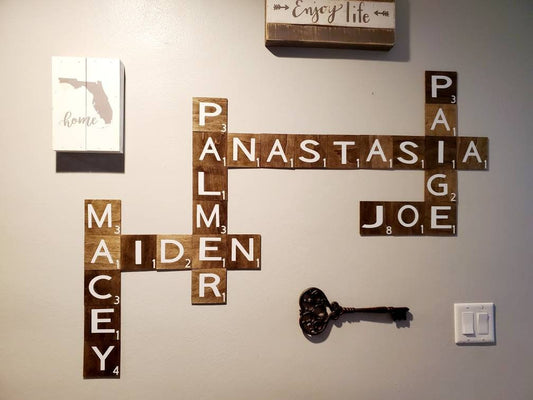4" Scrabble Family Name Tiles/ Letters- Wall Decor, Farmhouse, Art  Gift, Rustic