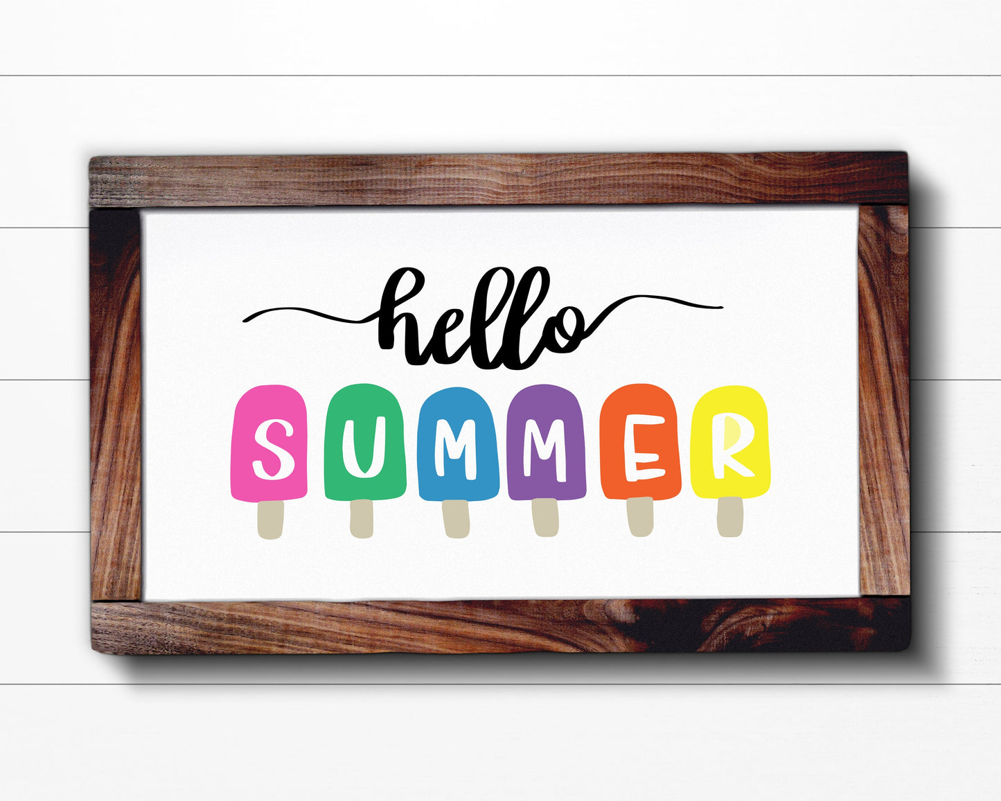 Hello Summer Farmhouse Wood Sign 14x8 inches - Wall Hanging, Home Decor, Summer Time