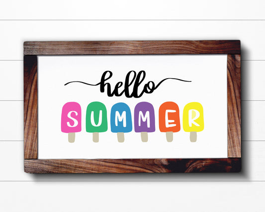 Hello Summer Farmhouse Wood Sign 14x8 inches - Wall Hanging, Home Decor, Summer Time