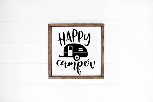 Happy Camper Framed Sign 12x12 inches. - Home Decor, Wall Art, Camper Decor, Home, Wall Hanging