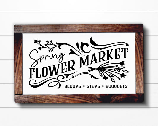 Spring Fresh Market Flowers Farmhouse Wood Sign 26x14 inches - Wall Hanging, Home Decor.