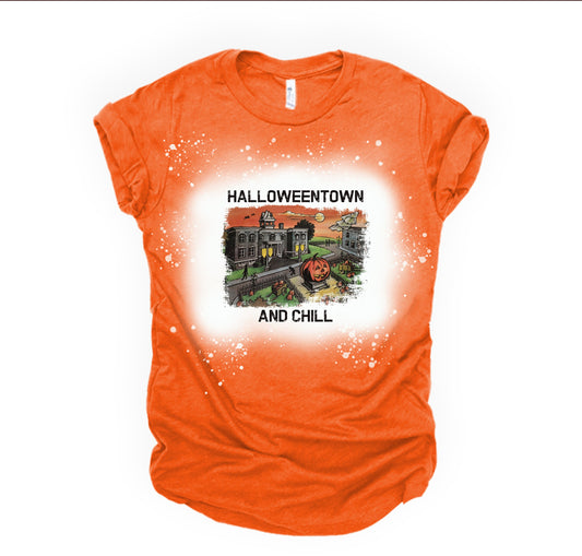 HalloweenTown - Bleached with Sublimation T-Shirt/Polyester Material