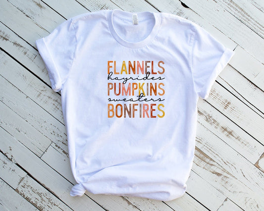 Flannel, Pumpkins, Bonfires - Sublimation T-Shirt/Polyester Material