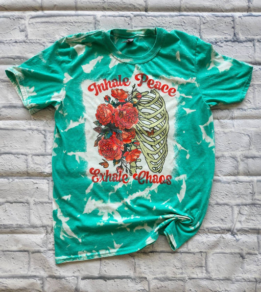 Inhale Peace, Exhale Chaos - Bleached with Sublimation T-Shirt/Polyester Material